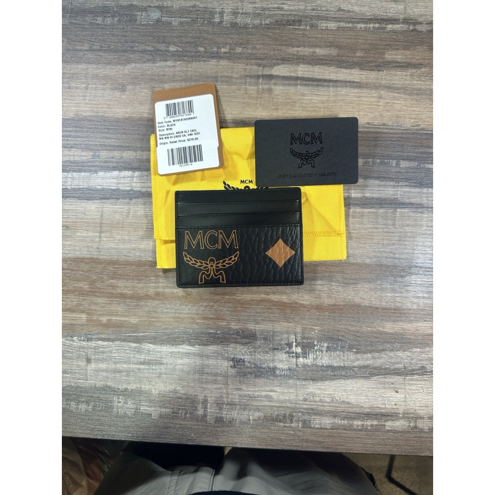 Authentic MCM Card Holder Leather Orange and‎ Black Made In Italy New With Tags